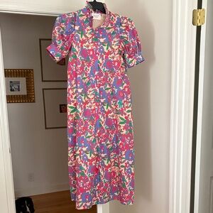 Tuckernuck Pink, Purple and Green Floral Midi Dress